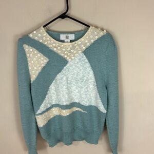 Vintage Illustration  80s Wool Blend Sequined Sweater Size Medium
